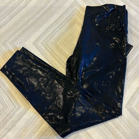 Wear it to Heart Pants - Wear it to Heart (WITH) Women’s High Waist Blue Black w Viper Foil Leggings - L